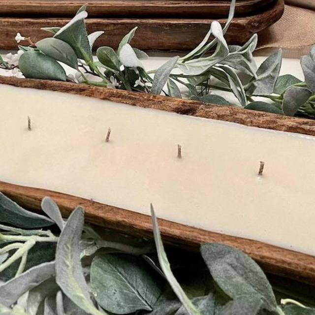 Hand Carved Baguette Bowl Candle - Natural Finish/Unscented