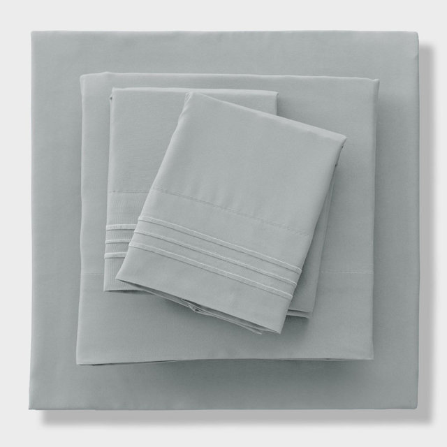 Queen Sheet Set Microfiber Solid Sheets 4 Piece Ultra Soft Bed Sheets - Light Grey
