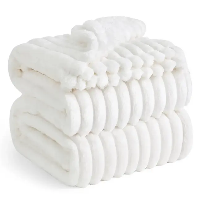 Bed Blanket With Chunky Corduroy California King Size Off White - Bedsure