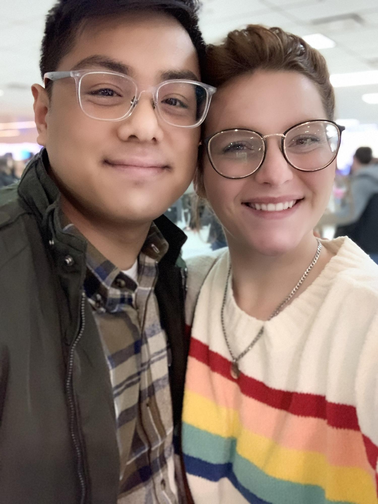 Jay and I saying goodbye at the NJ airport in 2020. It was always hard only spending a few days together before going back long distance.
