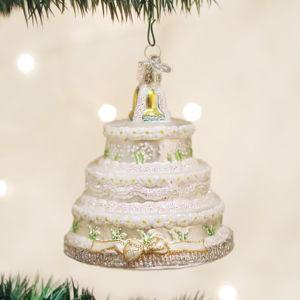 Old World Christmas Bride and Groom Wedding Cake Glass Blown Ornament for Christmas Tree, Handcrafted Holiday Decoration, Wedding Collection