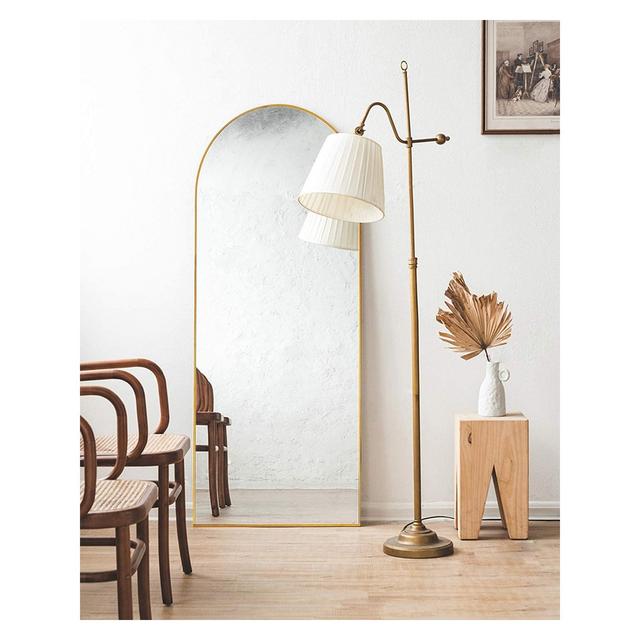 Muselady 63" Height x 20" Width Gold Oversize Arch-Crowned Top Full Length Floor Mirror with Stand-The Pop Home