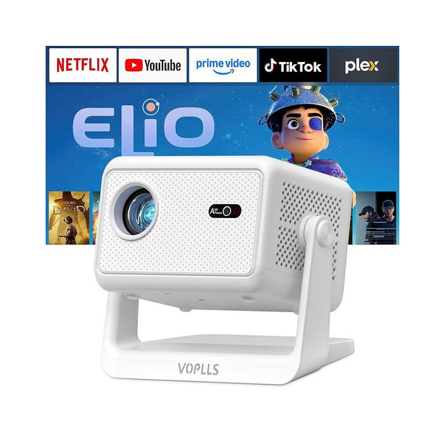 【Officially-Licensed APP & 1800 ANSI】Smart Mini Projector with WiFi and Bluetooth 4K Support, VOPLLS Auto Focus/ Keystone Outdoor Portable Movie Phone Video Proyector for Bedroom/Home/Wall/Celling