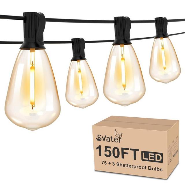 Svater Outdoor String Lights 150FT, ST38 Patio Lights with 78 pcs Shatterproof Dimmable Vintage Edison Bulbs, Weatherproof Warm White Light for Patio, Backyard, Garden, Bistro