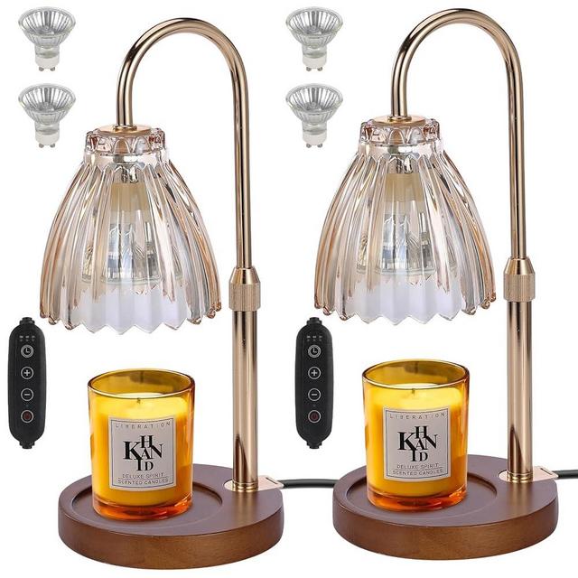 2Pack Electric Timer Candle Warmer Light,with Bracket Dimmable Candles Wax Glass Warmers Lamps for Jar Candles Burner No Flame Scented Melting Warming Lantern Adjustable Height(50W*4PCS)