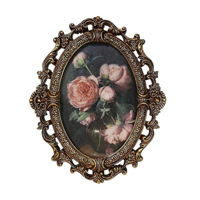 PYOAGT Antique 3.5X5 Picture Frame Vintage Oval Designs with Resin and HD Glass, Golden Photo Frame Table Top Display and Wall Hanging Home Decor