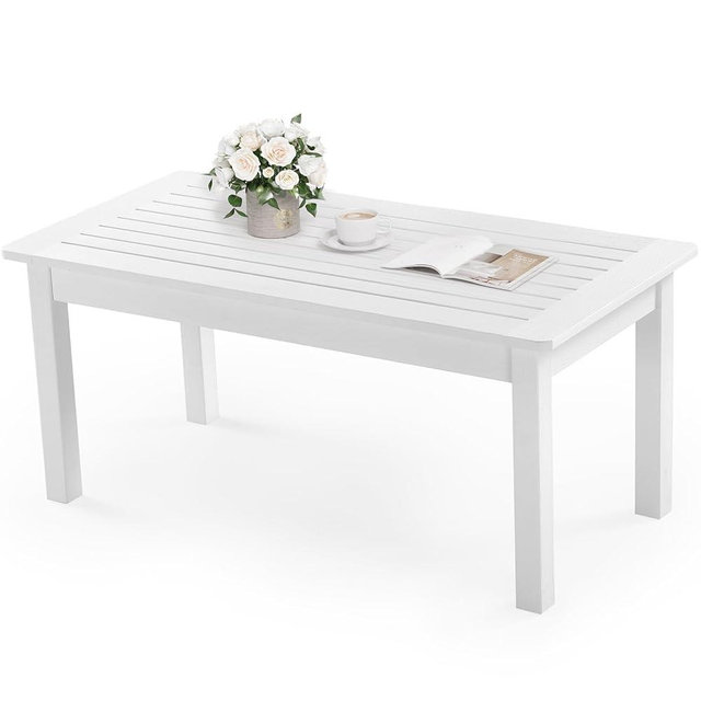 Stoog Patio Coffee Table, All-Weather Poly Lumber Outdoor Side Table, Rectangle End Table for Backyard, Porch, Garden, Balcony, Deck, White