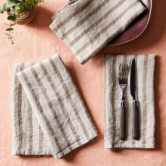 Food52 Stripe Linen Napkins (Set of 4) Navy Blue