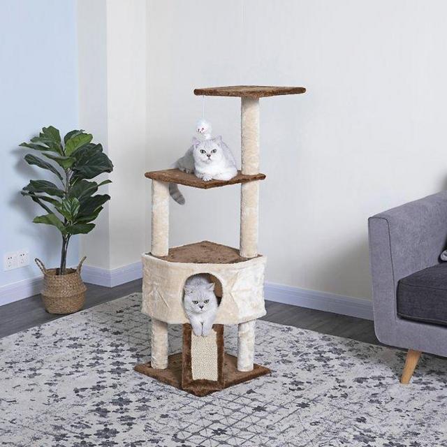 46-in Cat Tree & Condo, Beige/Brown - Chewy.com
