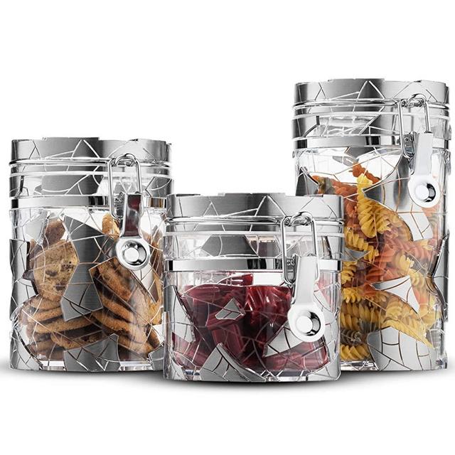 Airtight Kitchen canister (Set of 3) | Food Storage Containers in 32, 22, & 15 -Ounce Sizes | Pantry Organizers Neatly Hold Food, Coffee, Beans, Sugar, Flour, Tea, Cereal Nuts & (Silver)