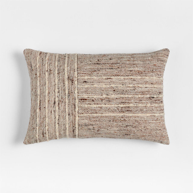 Bozeman Wool Blend 24"x16" Beige Throw Pillow with Feather Insert