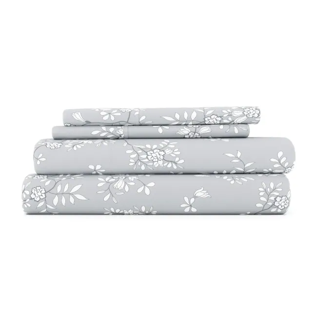 Floral & Paisley Patterns 4PC Sheet Set - Extra Soft - Becky Cameron, Trellis Vine Light Gray, Queen