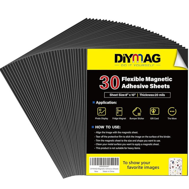 DIYMAG 30Pack Magnetic Adhesive Sheets, Magnetics with Adhesives Backing, 8x10 Inch Flexible Magnet Sheet for Crafts Photos and Die Storage Easy to Cut