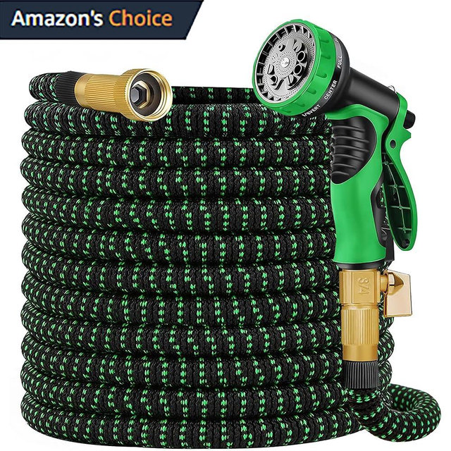 Expandable Garden Hose 150 ft Water Hose with 10 Function Spray Nozzle, Lightweight Flexible Hose with 3/4 Inch Solid Fittings and 4-Layer Latex Core, 150ft Retractable Stretch Hose, Black & Green