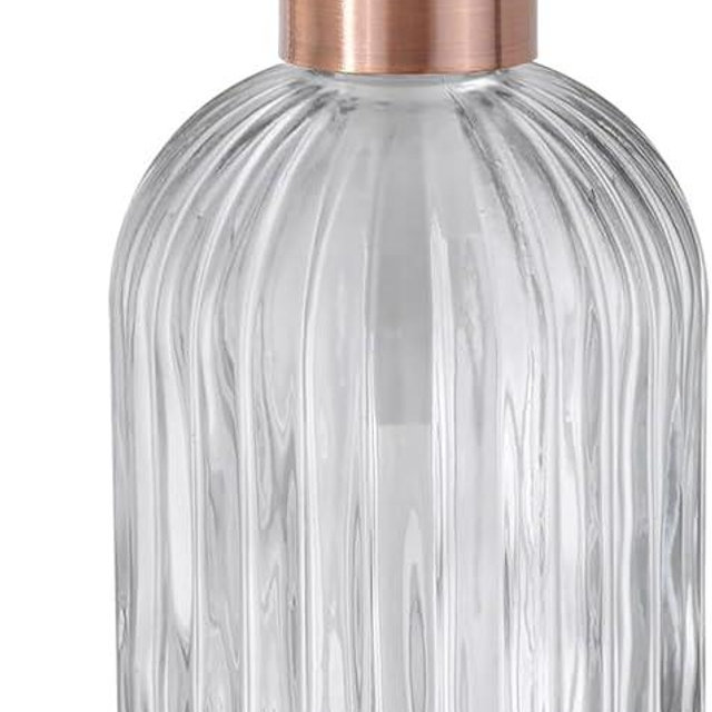 Avola 16Oz Vertical Stripes Glass Soap Dispenser with Copper Rust Proof Pump,Rose Gold Refillable Bathroom Soap Dispensers for Hand soap, Lotion, Body Wash,Kitchen Soap Dispenser for Dish Soap