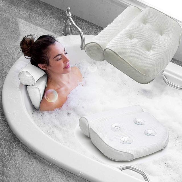 Bath Spa Pillow Cushion Neck Back Support Foam Comfort Bathtub Tub 6 Suction