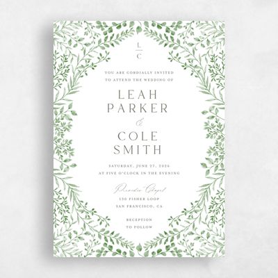 Green Greenery Wedding Invitation - Ronneby Portrait
