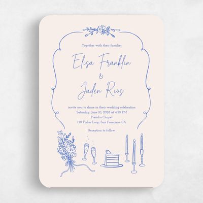 Blue Rounded Wedding Invitation - Finley Portrait