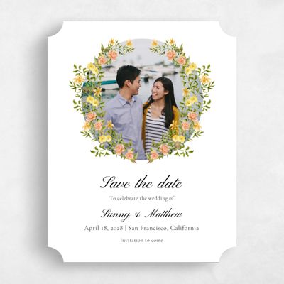 Orange Ticket Wedding Save the Date - Villagio Photo