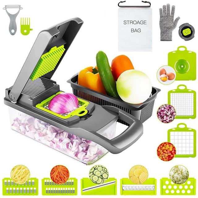 Vegetable Chopper Cutter Mandoline Slicer Onion Chopper 15 in 1 Multi-Blades for Food Salad Veggie and Fruit Chopper Slicer Dicer Shredder Cutter Potato Cuber Dicer Garlic Grater Kitchen Tool