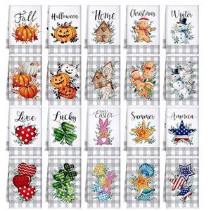 20 Pcs Seasonal Kitchen Towels Holiday Decorative Hand Towels Set Summer 4th of July Fall Halloween Christmas Dish Cloths 16 x 24 Colorful Wash Cloths with Hanging Loop(Vigor Plaid)