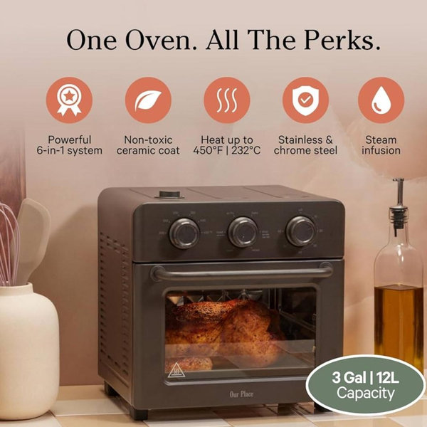 Our Place Wonder Oven | 6-in-1 Air Fryer & Toaster Oven with Steam Infusion | Compact, Countertop Friendly, Fast Preheat, Multifunctional | Air Fry, Toast, Roast, Bake, Reheat & Broil | Char