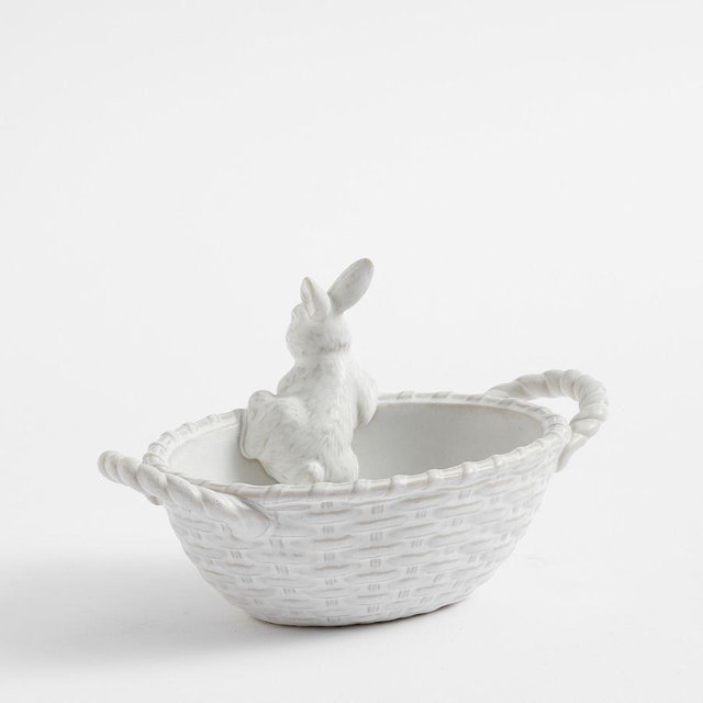 Rustic Bunny Basketweave Handcrafted Stoneware Candy Bowl