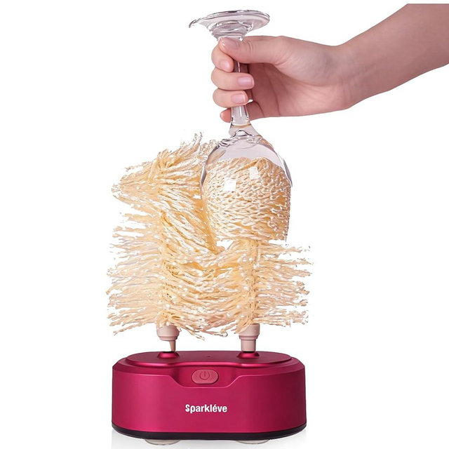 Home Glassware Polisher, World's First Affordable Spinning Glass Polisher, 600 RPM Dries and Polishes, All Glasses, Wine, Bar, Drinking, For Sparkling Glassware. Burgundy, Premium Painted