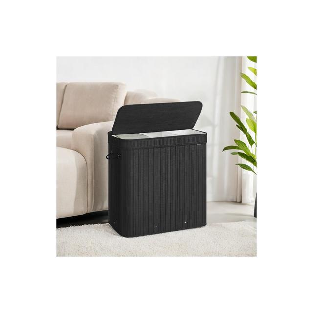 39.6 Gals Laundry Hamper Basket Bamboo Laundry Basket with Lid Removable Machine Washable with Handles Ink Black