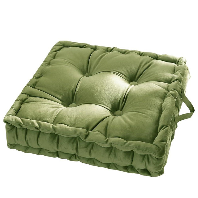 vctops Square Solid Color Velvet Seat Cushion with Handle Tufted Thicken Chair Pad Tatami Floor Pillow Cushion 16.5"x16.5"x4" Grass Green