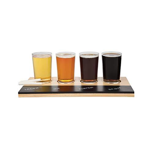 Beer Tasting Flight Sampler Set, 4-6oz Pilsner Craft Brew Glasses w Paddle and Chalkboard
