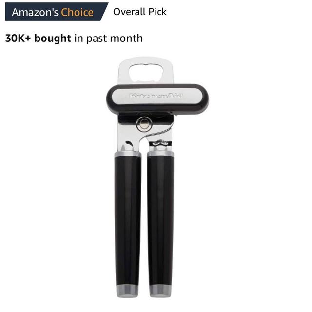KitchenAid Classic Multifunction Can Opener and Bottle Opener Easy to Use, Razor Sharp Stainless Steel Cutting Wheel, Soft Ergonomic Handles, Black