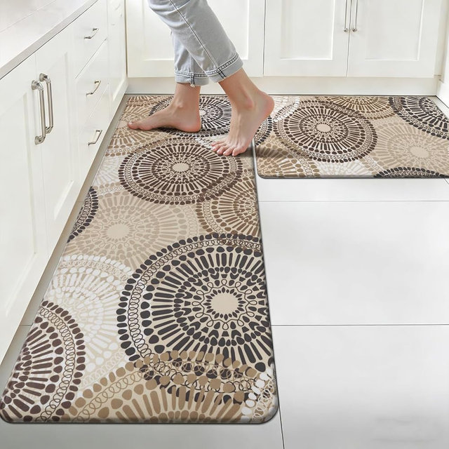 HEBE Anti Fatigue Kitchen Rugs Sets of 2, Non Slip Kitchen Mats for Floor, Waterproof Cushioned Comfort Standing Carpet for Kitchen Sink, Home Office, Laundry Room