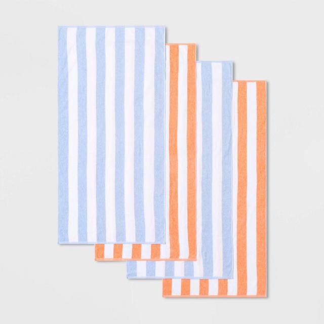 4pk Cabana Striped Beach Towel Set Blue/Pink - Sun Squad™