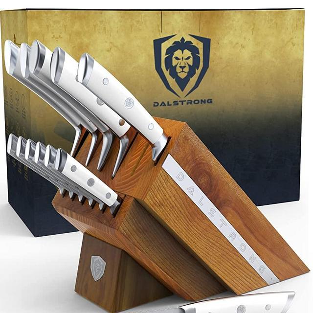 DALSTRONG 12 Piece Knife Block Set - Gladiator Series - White Handles - German HC Steel - Hand-made Manchurian Ash Wood Block - NSF Certified