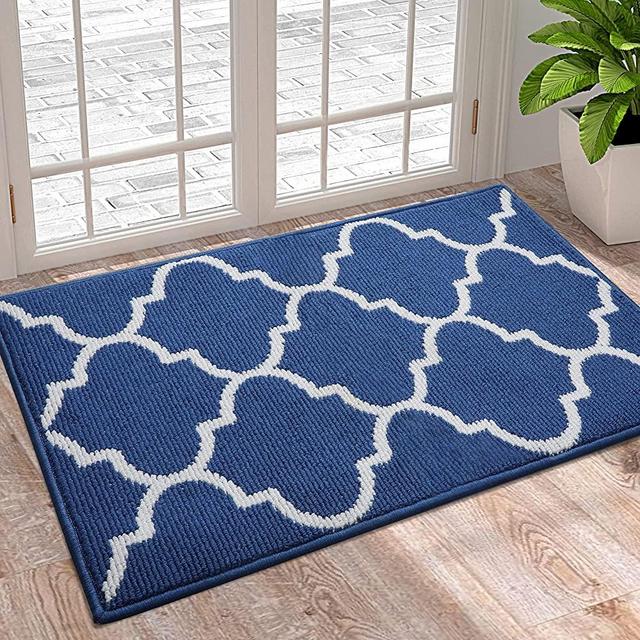 OLANLY Indoor Door Mat, 24x36, Non-Slip Absorbent Resist Dirt Entrance Rug, Machine Washable Low-Profile Inside Floor Mat Door Rugs for Entryway, Navy Trellis