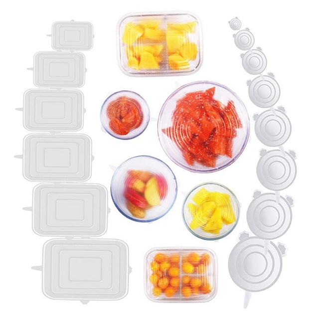 14 Pack Silicone Stretch Lids - Round and Rectangular Resuable Silicone Food Covers, BPA-Free - Flexible, Reusable, Durable & Expandable - Sustainable Bowl Lids / Microwave, Oven & Dishwasher Safe