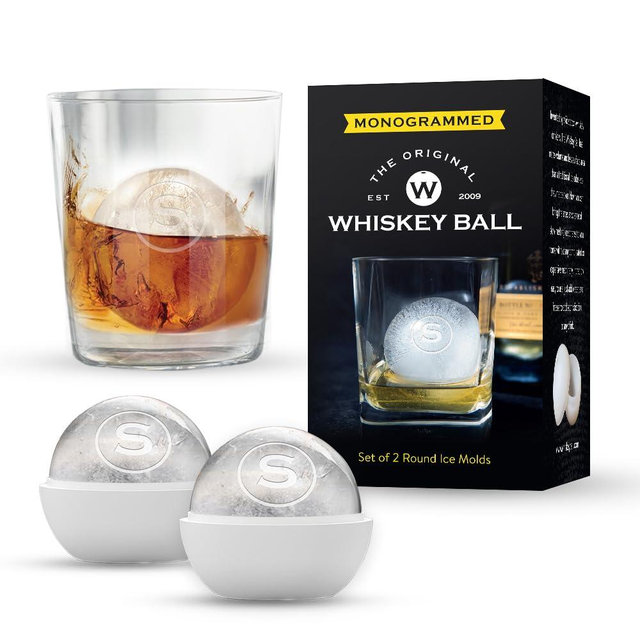 Pack of 2 Monogram Whiskey Ice Ball Maker Mold - Premium Silicone Sphere Mold A to Z letter Engraved - Ideal for Crafting Old Fashioned Cocktails – Easy Release & No Leak Design - ‘S’ letter