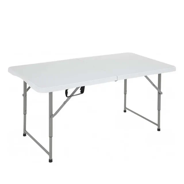 FDW 4FT Folding Table, Portable Fold-in-Half Plastic Picnic Party Table with Carrying Handle