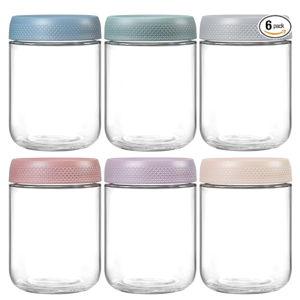 NETANY 6-pack 16 oz Overnight Oats Containers with Lids, Glass jars with Airtight Lids, Wide mouth Mason Salad jars, Glass Food Storage Containers for Snacks Yogurt Spice Sugar