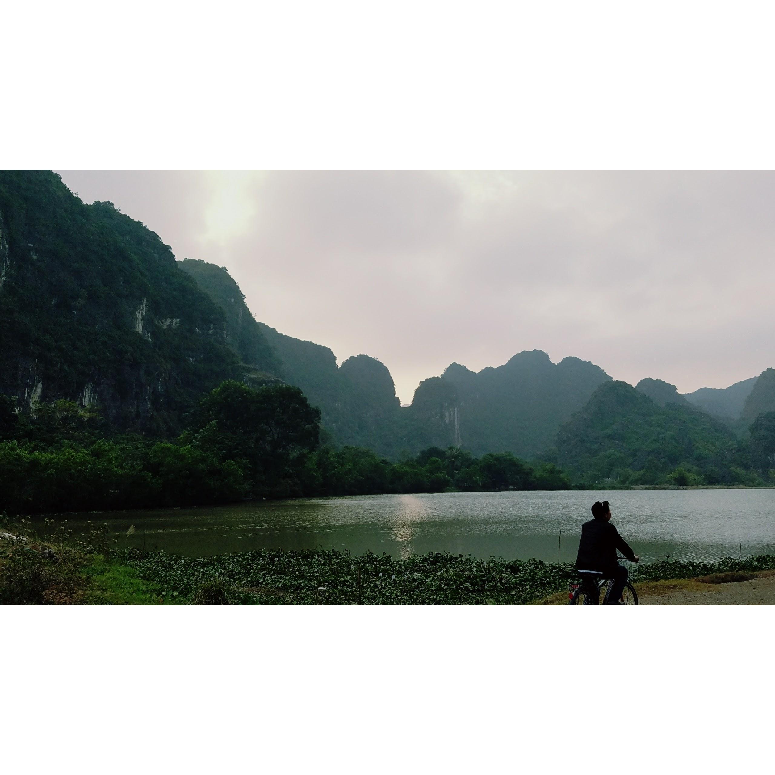 Cycling through Vietnamese countryside.