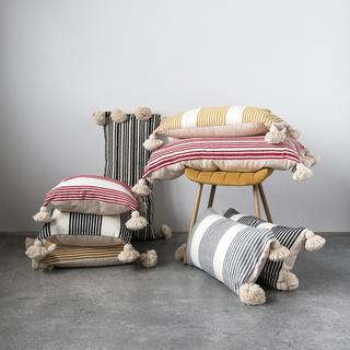 Stripe Lumbar Throw Pillow with Tassels