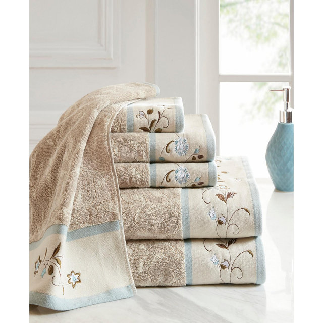 Madison Park Cotton 6-Pc. Embroidered Serene Jacquard Towel Set