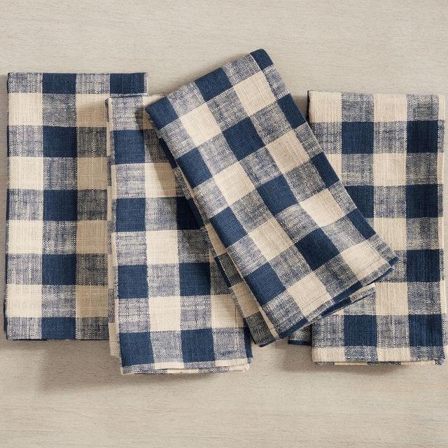 Dalton Check Yarn Dyed Cotton/Linen Napkins, Set of 4 - Navy