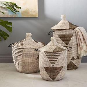 Graphic Printed Basket, Black/White, Large