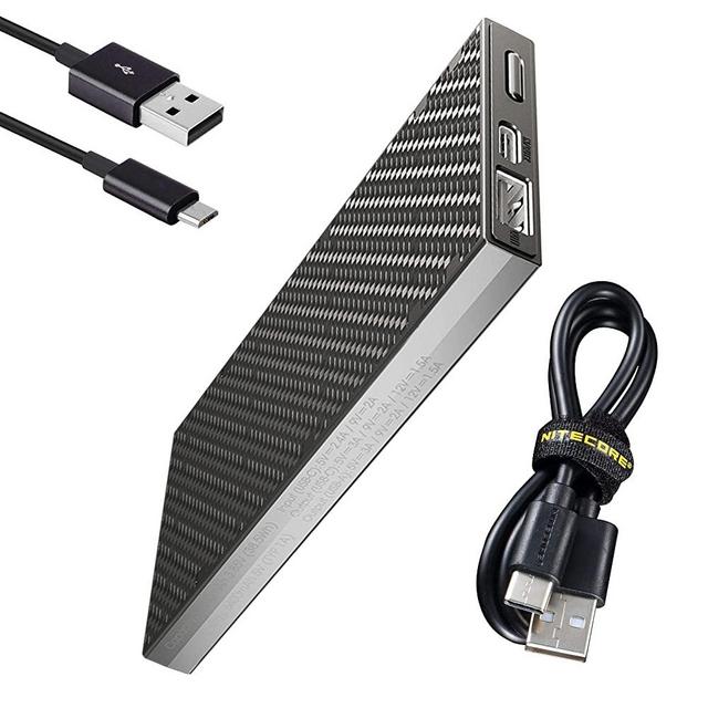 NITECORE NB10000 Ultra-Slim 10000mAh QC Quick-Charge Power Bank with USB and USB-C Dual Outputs and Cables for Phones Flashlights and Headlamps