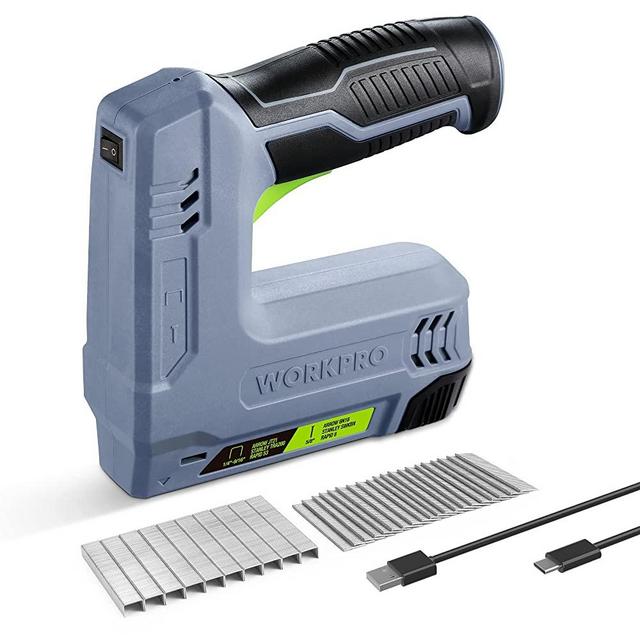 WORKPRO Electric Staple Gun, 2-in-1 Coldless Stapler and Nail Gun, 3.6V 2.0Ah Battery Powered Stapler for Upholstery, Carpentry, DIY, Including USB Charger, 2000PCS of Staples and Nails, Grey