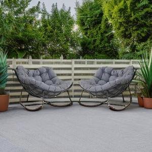 Grand patio Outdoor Rocking Chairs Set of 2, E-Coated Outdoor Rocking Recliner Chair 2 Pieces with Cushion for Front Porch Garden Patio Backyard, Grey