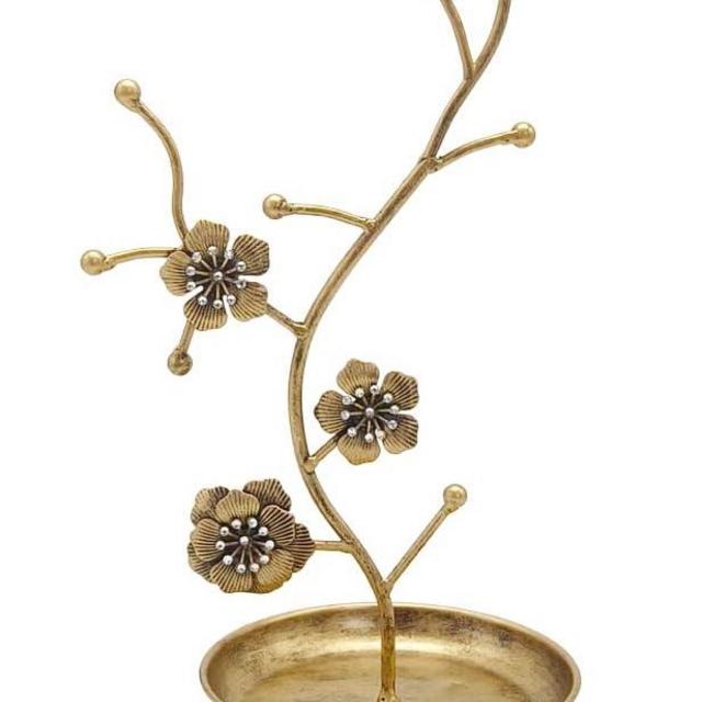 Chez JuJu Gold Orchid Blooms Jewelry Display Stand | Faux Crystal Décor | Tree Tower Rack Hanging Organizer for Rings Earrings Necklaces Bracelets | Holder Organizer Tray Storage