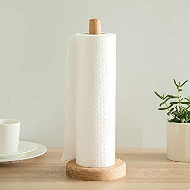 UHBGT Paper Towel Holder, Kitchen Paper Hanger Rack Bathroom Towel Roll Stand Organizer Simply Standing Countertop Wooden Paper Roll Holder for Cabinet, Table